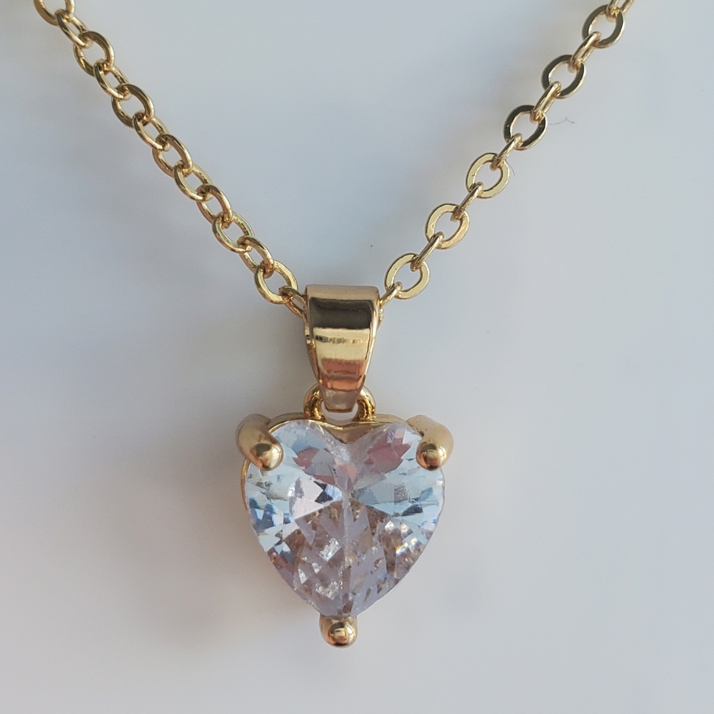 14k Gold Plated Necklace with Cubic Zirconia Heart Pendant